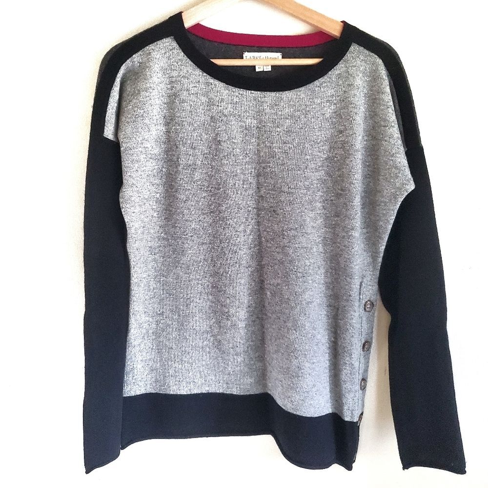 LABEL + Thread Gray Black Cashmere Colorblock Sweater Round Neck Medium